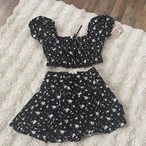 Floral Black and White Two-Piece Set